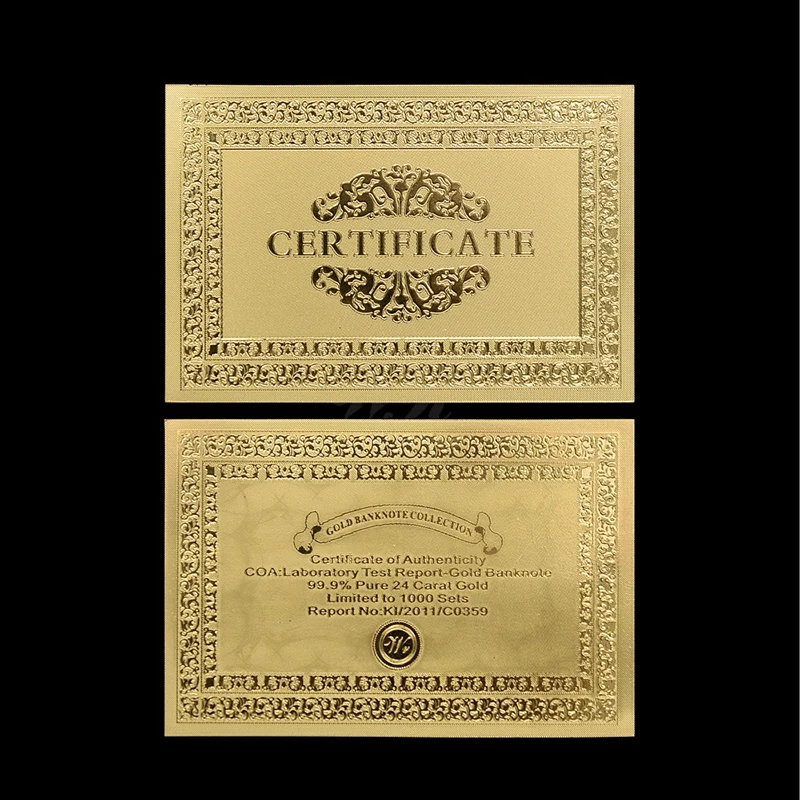 10 шт. WR золотые банкноты красочные Зимбабве 100 триллиона копия доллара Money с Cerfiticate