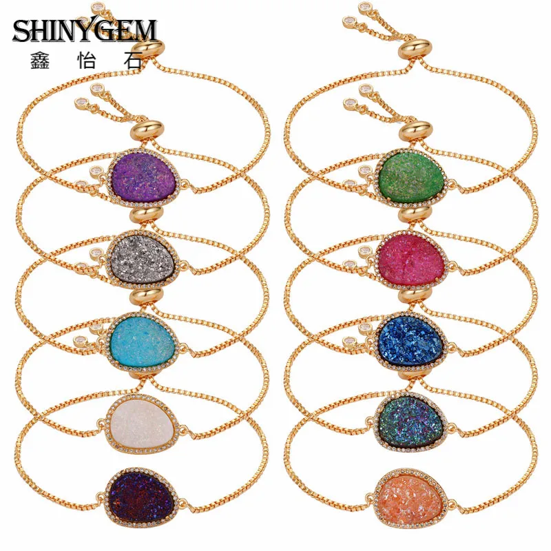 Новинка модное женское платье камень Druzy Agates шарм натуральный браслеты Женские