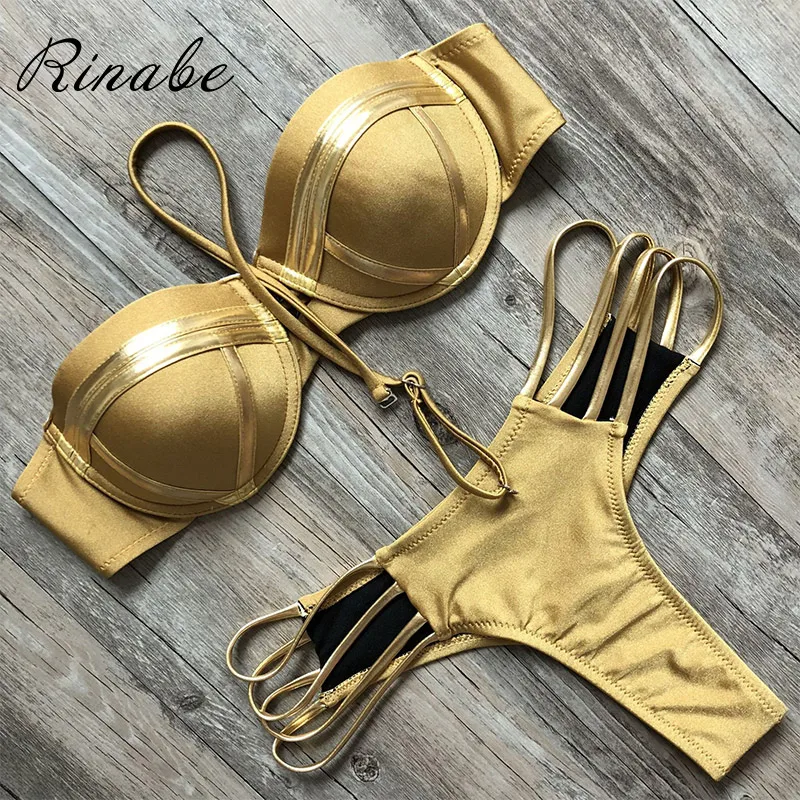 Rinabe 2019 чашка бикини бандо Топ c бретелькой через шею купальник женский