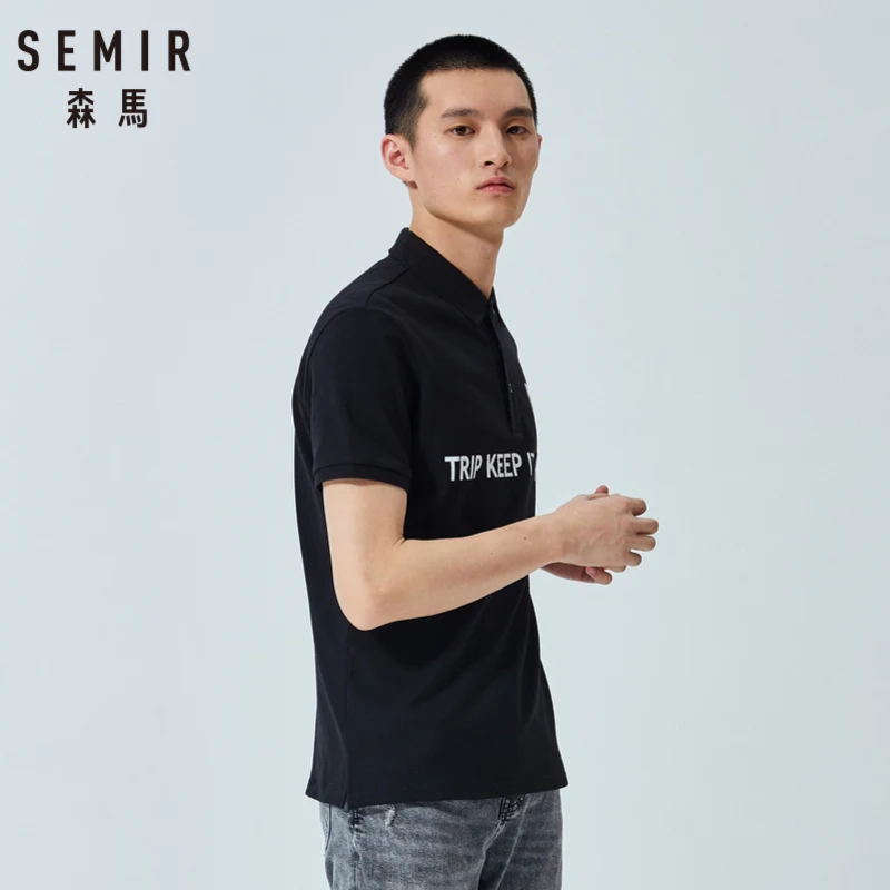 Мужская рубашка-поло SEMIR черная Повседневная с короткими рукавами и отложным