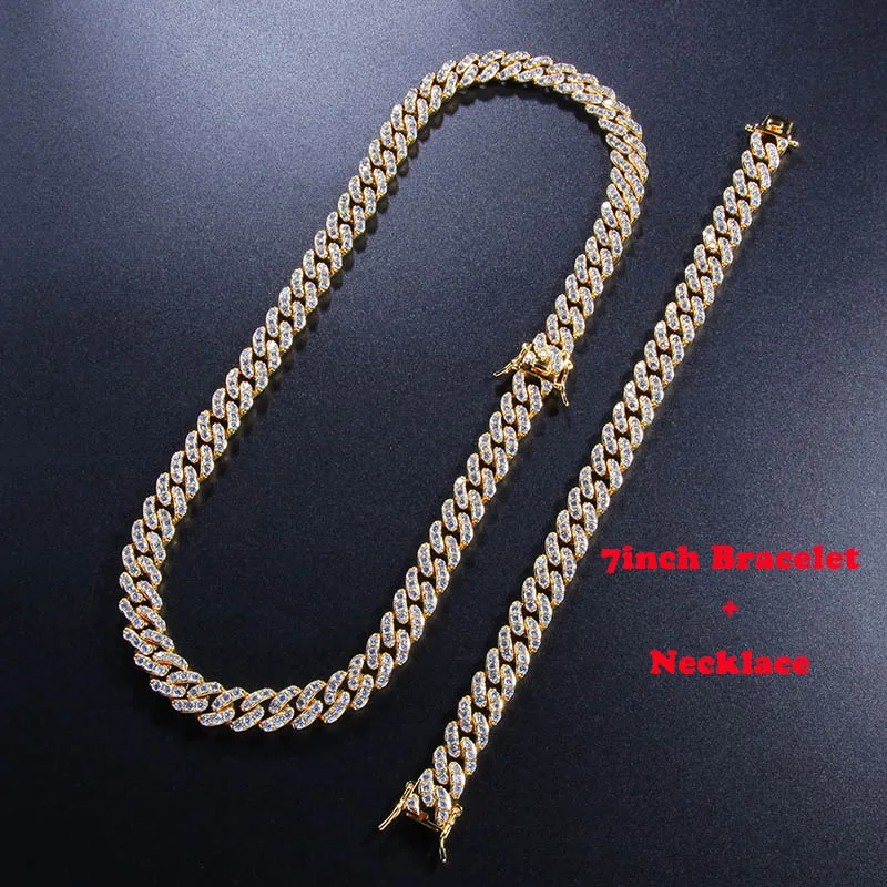 Хип хоп AAA кубическая цепь из циркония короткие ожерелья Золото Серебро Bling Iced Out CZ камень звено цепи браслеты для мужчин ювелирные изделия - Окраска металла: Gold set 1