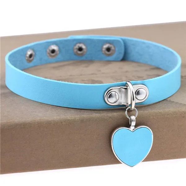 A-Light Blue Модные Панк ювелирные изделия из искусственной кожи чокер панк готика ожерелье-воротник ручной работы сердце кулон аксессуары Подарки для женщин - Окраска металла: A-Light Blue