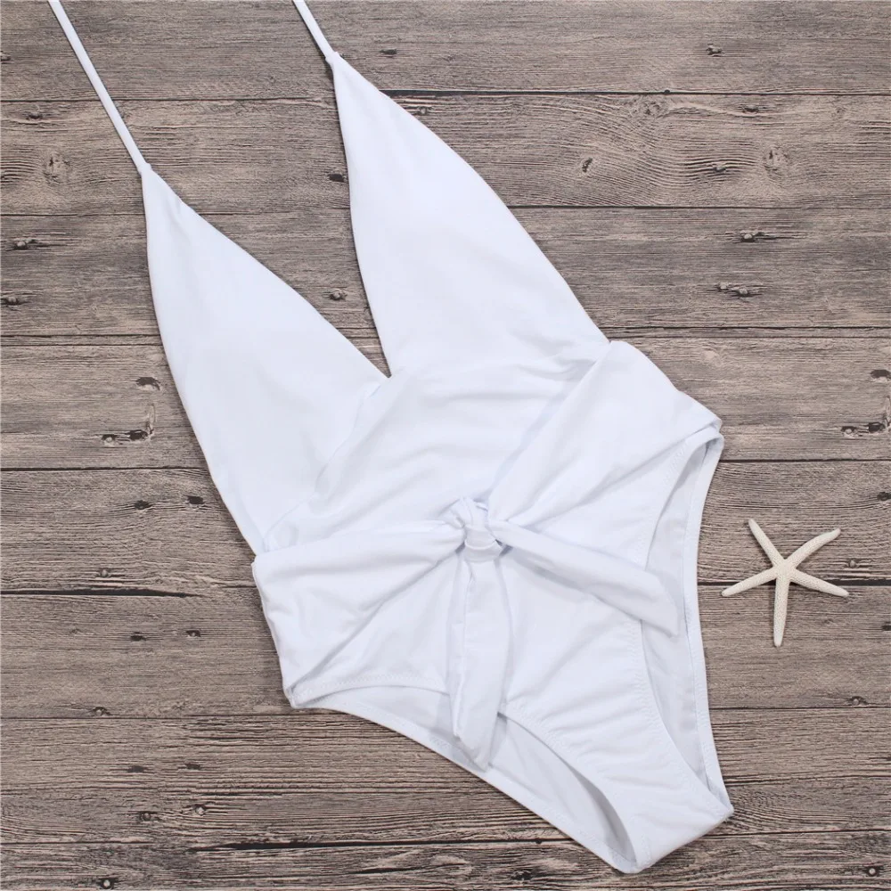 2018 New Sexy Solid One Piece Swimsuit Women Swimwear Beach Bodysuit Bandage Cut Out Wear Bathing Suit plus size | Спорт и