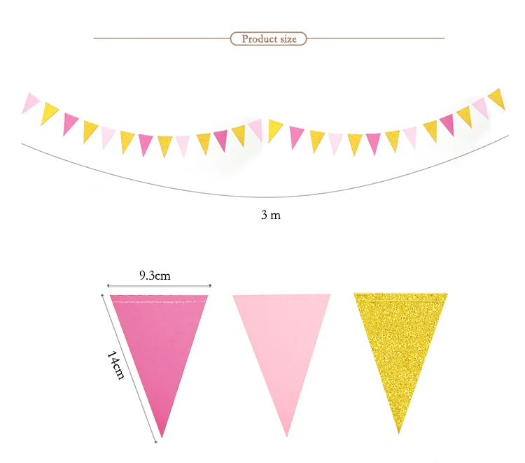 

Paper Glitter Pink Triangle Bunting Banner Home Party Garland Wedding Happy Birthday Decoration Flag Halloween Bannner