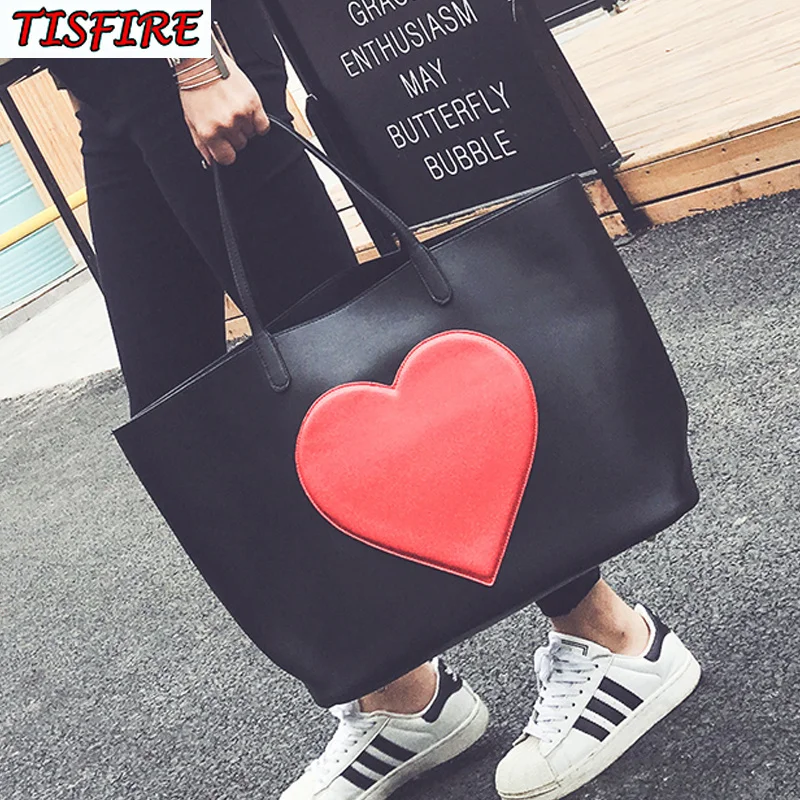 Женская сумка тоут с красным сердцем роскошная дизайнерская кожаная 2 комплекта