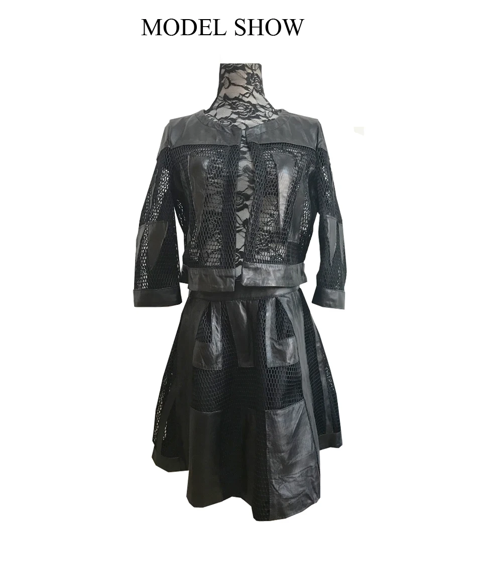 SHILO GO/Новая модная уличная Женская свободная черная короткая куртка из овечьей кожи с круглым вырезом, комплект с плиссированной юбкой
