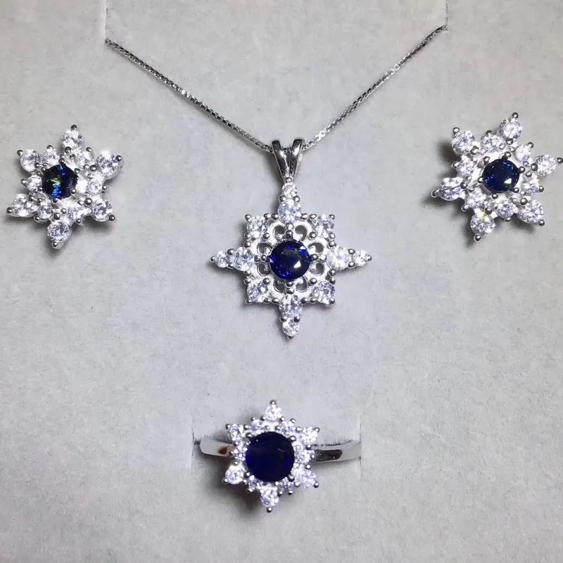 Женский ювелирный комплект из серебра 925 пробы с натуральным сапфиром|jewelry sets|set for