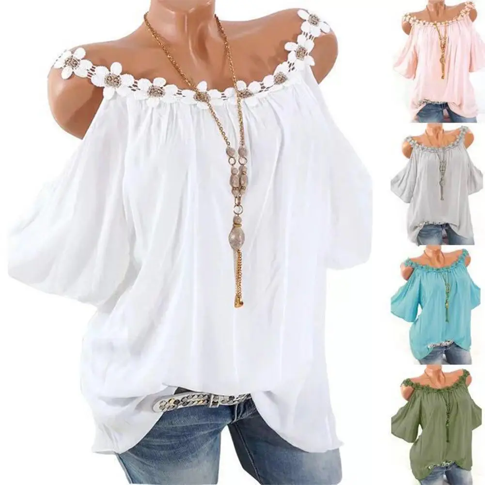 Yiwa Women Shirts Fashion Sling Tops Off Shoulder Flower Solid Color Casual sexy Soft stretchy breathable | Женская одежда
