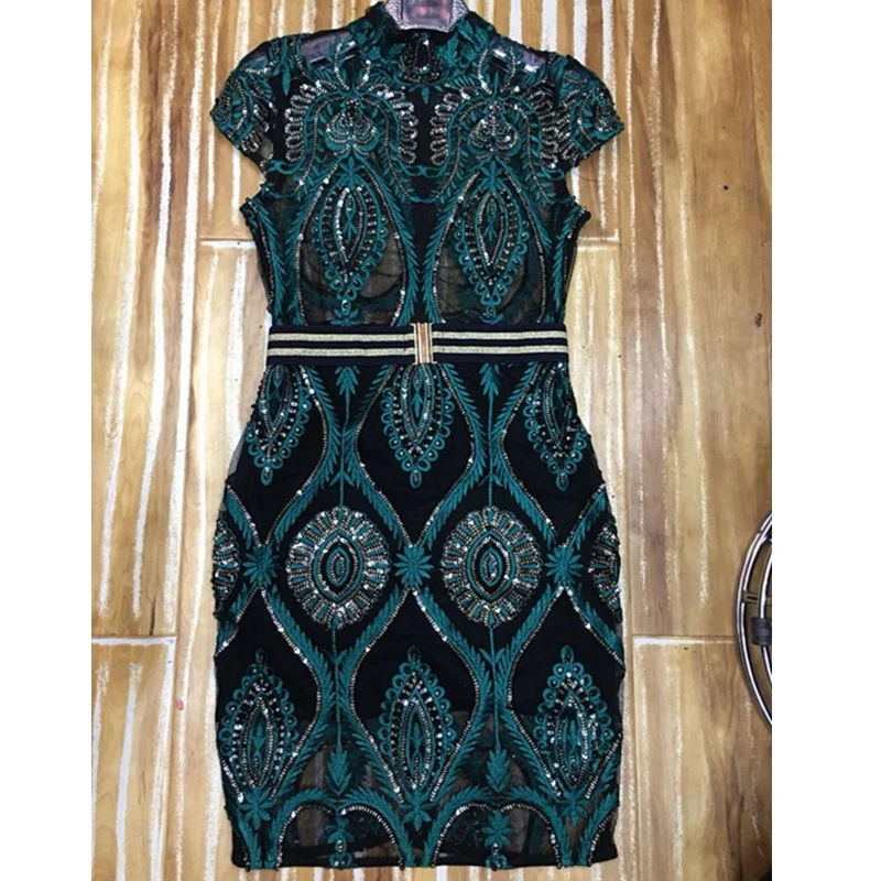 2019 элегантное зеленое Сексуальное Женское Сетчатое платье с коротким рукавом