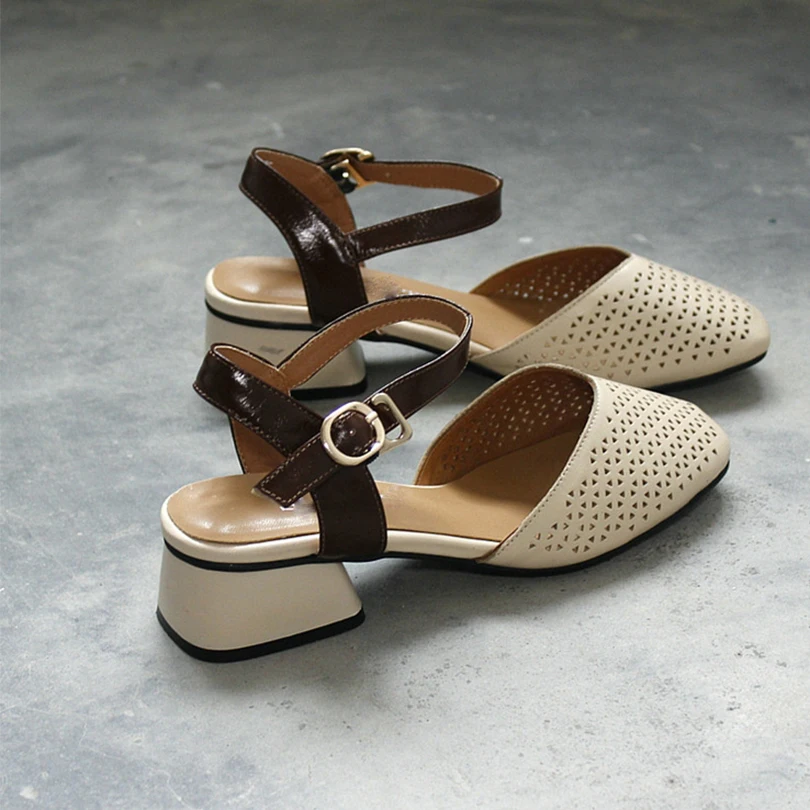 Женские босоножки из натуральной коровьей кожи римские сандалии с перфорацией