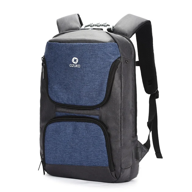 Blue OZUKO, 15,6 дюймов, мужской рюкзак для ноутбука, Противоугонный, USB зарядка, рюкзак для подростков, водонепроницаемый, для путешествий, мужской рюкзак, школьная сумка, Mochila - Цвет: Blue