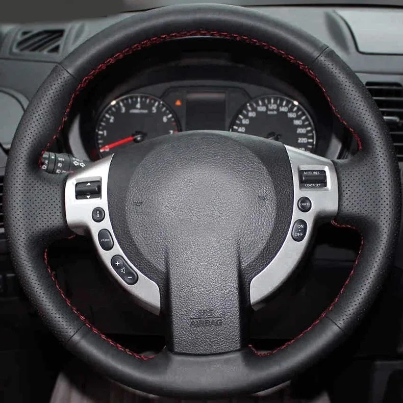 Ручные Швейные Кожаные чехлы на руль идеально подходят для Nissan Qashqai J10 X-trail NV200 2008-2012 автомобильный Стайлинг - Название цвета: Red line