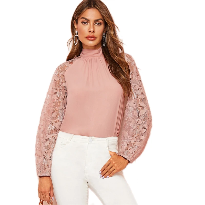 SHEIN Нарядная Блузка С Прозрачными Рукавами, Блузка С Ажурными Прозрачными Рукавами