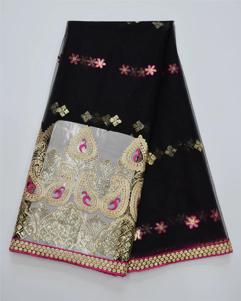 2018 Новый Блёстки 3D цветок Вышивка Кружево черный стиль элегантной моды