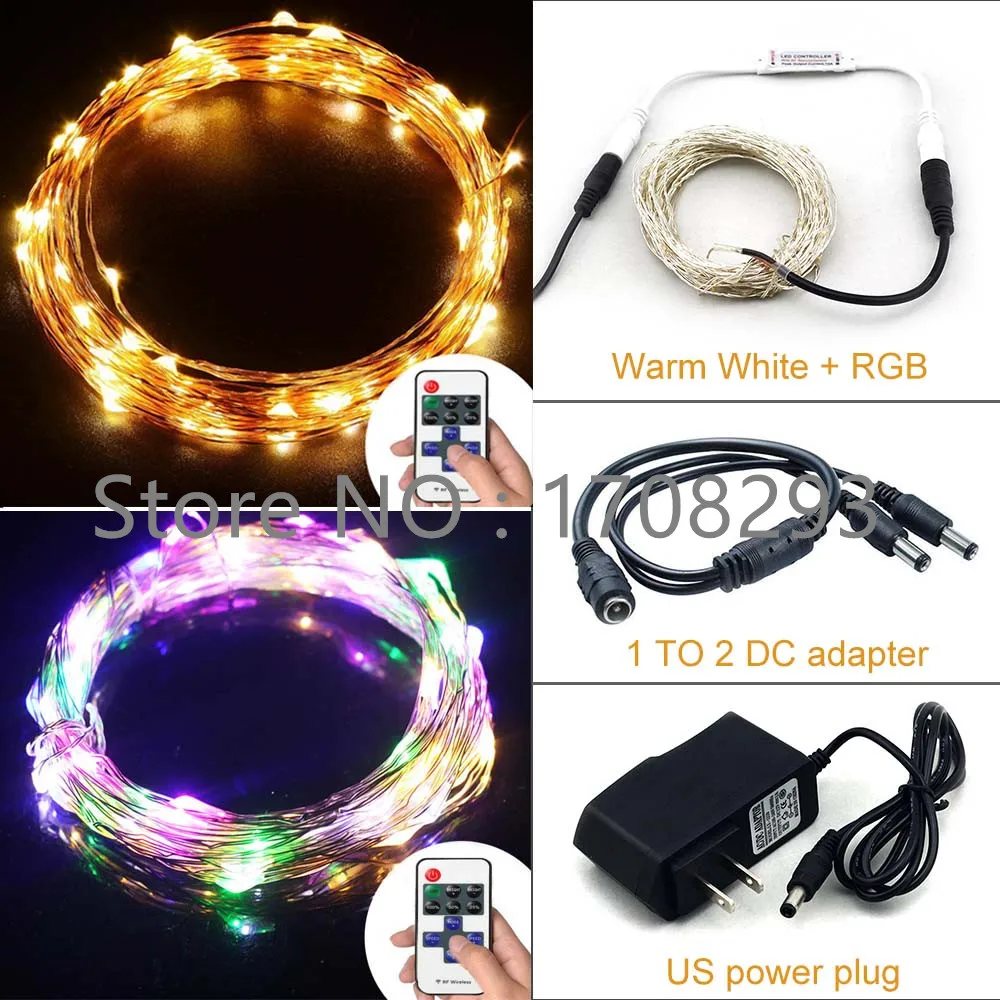 6pcs10m Silver/Copper Wire Warm White/Red/Yellow LED String Lights Starry Lights Fairy lights+12V Power Adapter+Remote Control