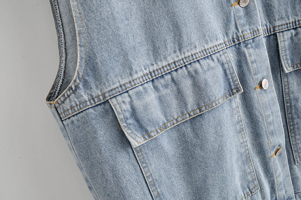 Винтажный джинсовый свободный женский жилет 2019 корейский однобортный с клапаном