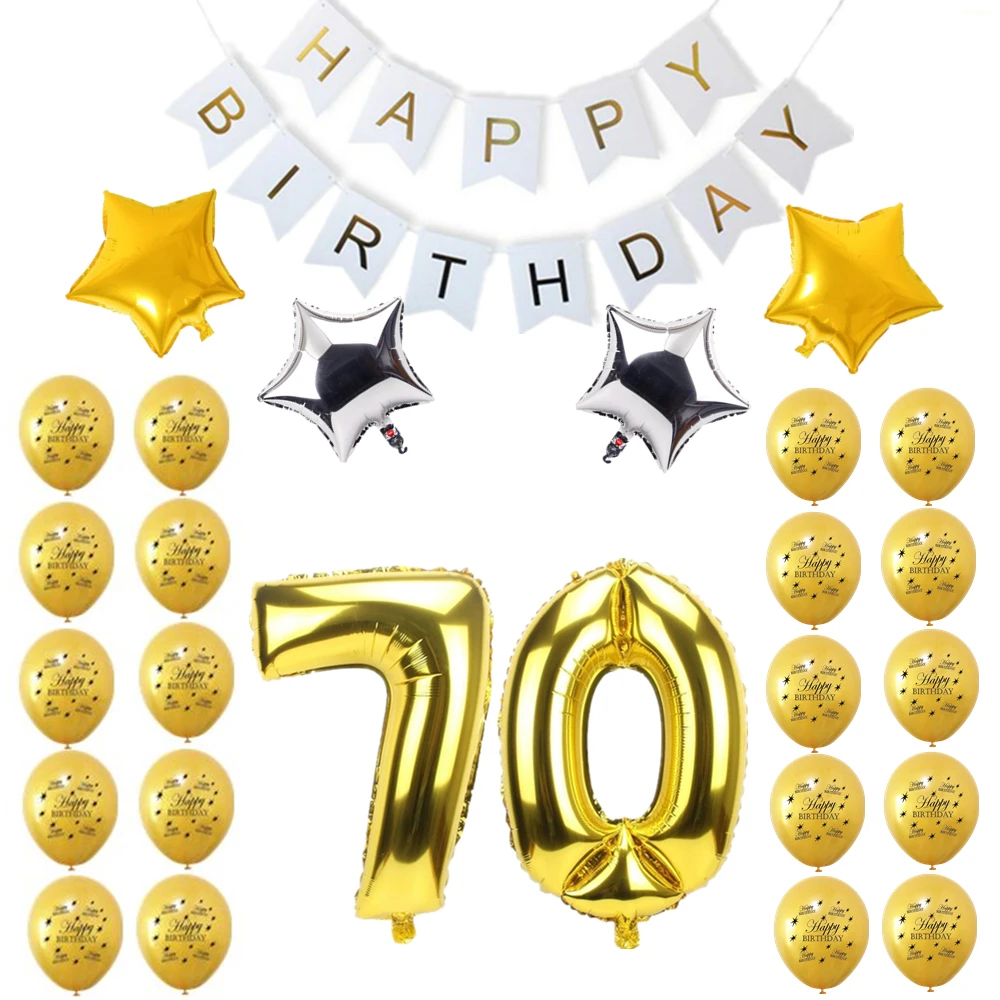 70 white ZLJQ 26 шт. Золотой 10 20 30 40 50 60 70 лет с днем рождения воздушный шар черный Бантинг Баннер для взрослых День Рождения украшения Поставки - Цвет: 70 white
