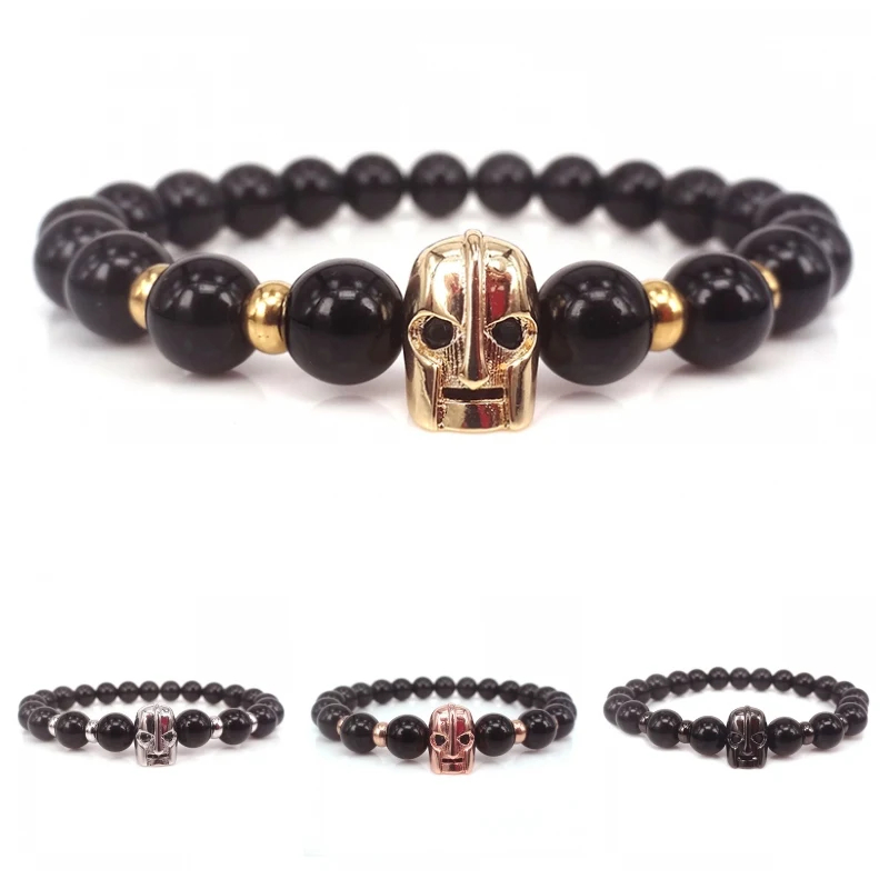 Браслет 8 мм из оникса с камнем браслет в виде спартанского воина Римский рыцарь