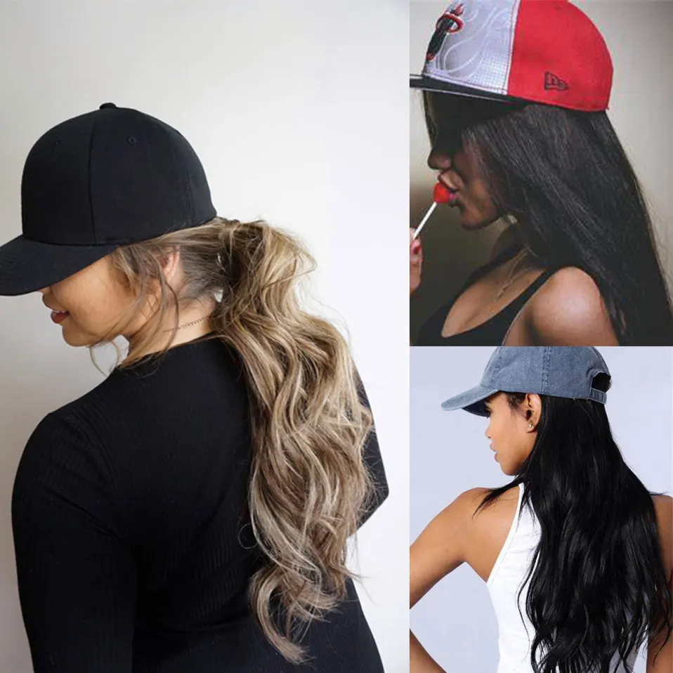 SNOILITE 18inch Long Wavy hair extension with black cap Synthetic extension hair for Girls Party new style intergrate cap hair