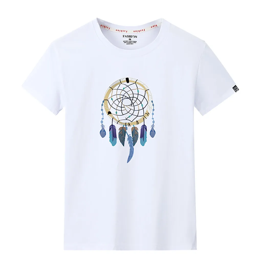 Новинка 2019 года Однотонная футболка с принтом Ловец снов мужские черно белые