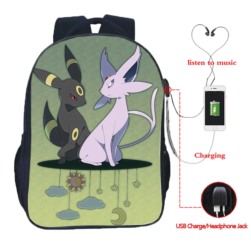 11 Pokemon GO USB зарядка школьная сумка Пикачу для мальчиков и девочек школьная сумка Eevee usb зарядка школьный рюкзак модный рюкзак с покемоном Gengar - Цвет: 11