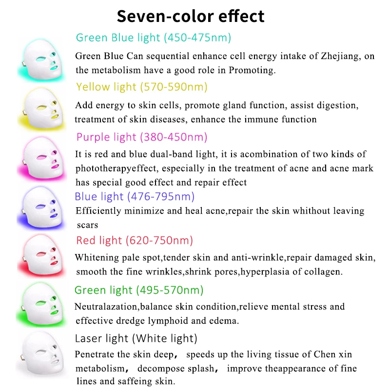 7 цветов Светодиодная косметическая маска фотонная терапия массаж лица против