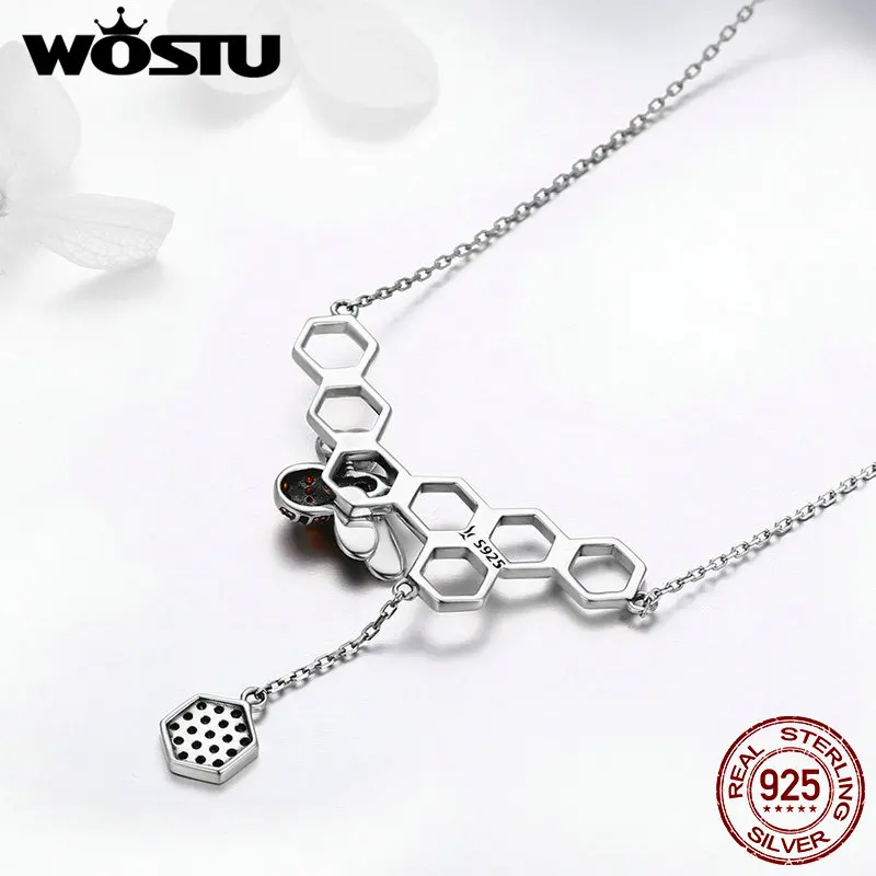 WOSTU Новое модное ожерелье из стерлингового серебра 925 пробы с Пчелой и сотами для женщин Роскошная модная Ювелирная подвеска цепочка подарок DXN216