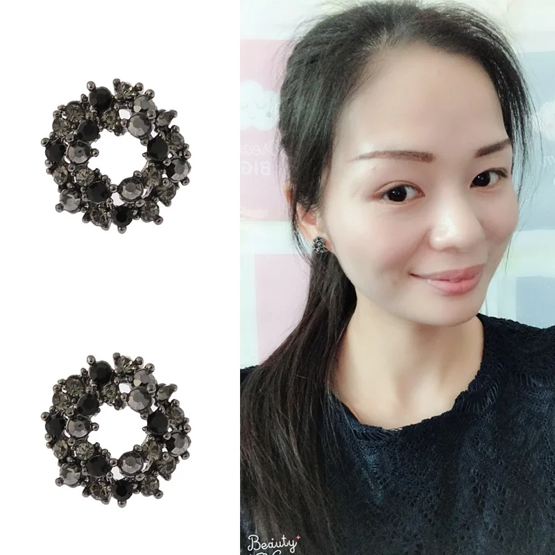 JIOFREE хит продаж модные очаровательные черные стразы серьги на клипсе для женщин