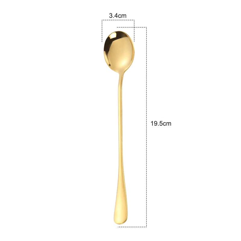 Gold round spoon Tofok 1 шт. красочная кофейная ложка с длинной ручкой Десерт Мороженое Медовый торт круглая ложечка из нержавеющей стали кухонная посуда поставка - Цвет: Gold round spoon