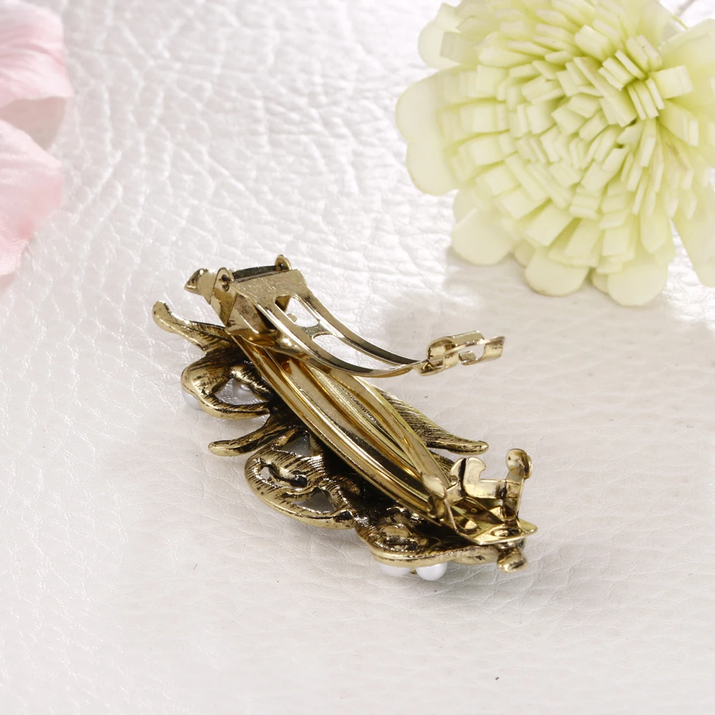 Retro Green Rhinestone Pearls Sprung Barrette Women Ladies Headwear Hairpin Hair Clip Accessories |