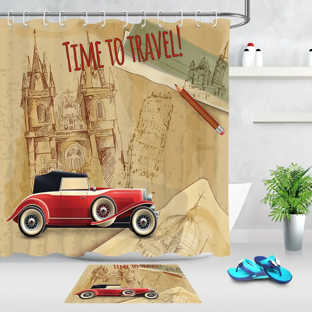 Красная Классическая Автомобильная башня Пизанской поездки занавеска для душа