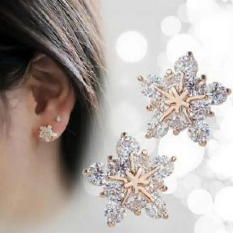 2018 модные корейские милые серьги гвоздики в форме снежинки золотого цвета с