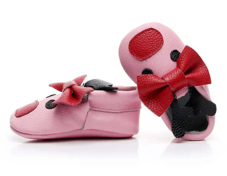 pink Рождественский подарок Натуральная кожа Олень Детские Мокасины мягкая подошва Младенческая Детская обувь милый красный бант стиль первые ходунки обувь - Цвет: pink