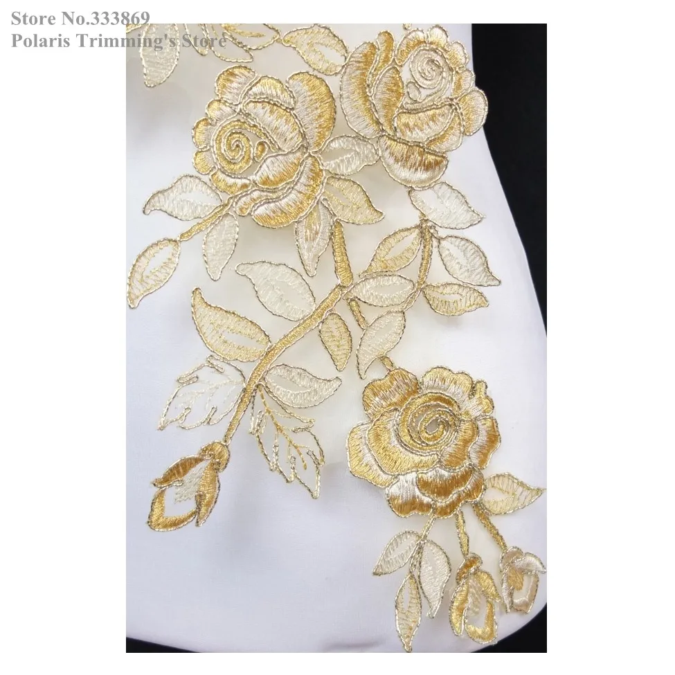 Новое Золотое/кремовое цветочное Аппликации из вышитого кружева воротник