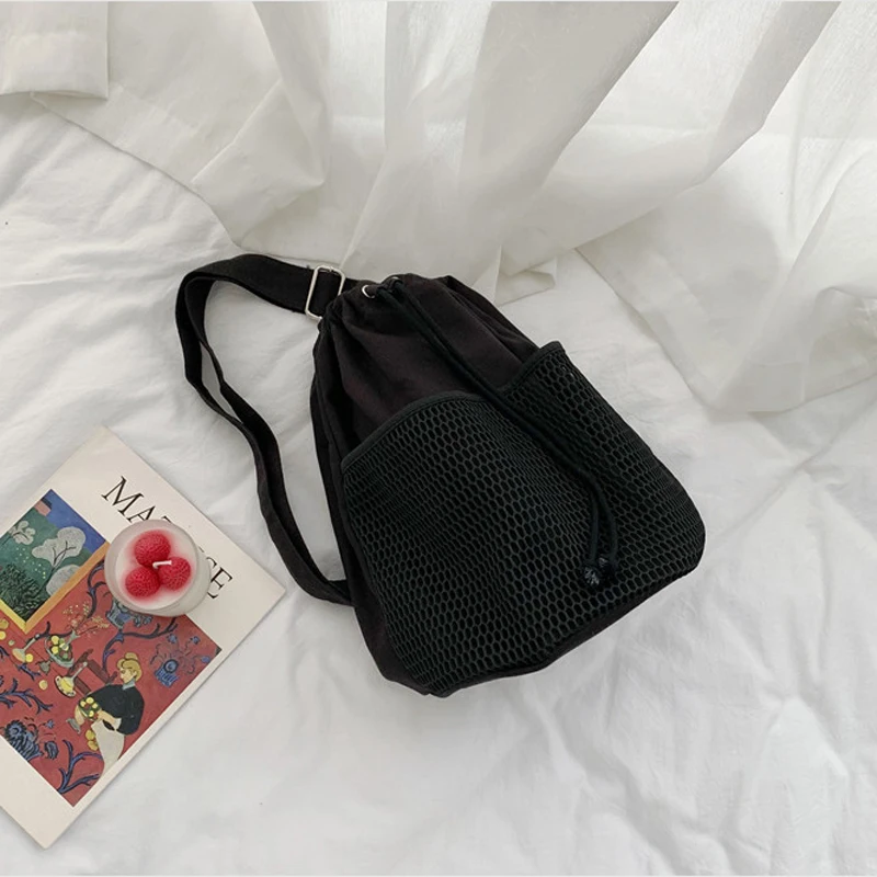 Женская Холщовая Сумка на одно плечо повседневная Сетчатая Сумка-ведро для дам