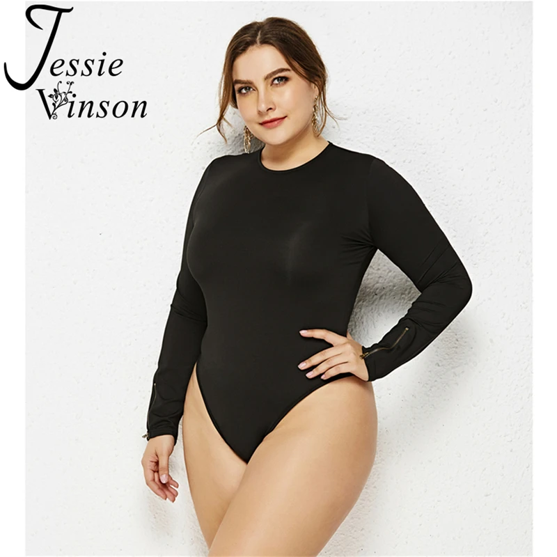 Женское боди с длинным рукавом Jessie Vinson однотонное круглым вырезом черно-белое