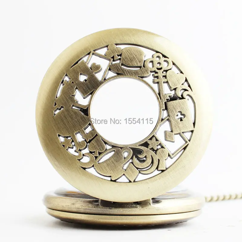 100pcs/lot Hot Sale Bronze Quartz Pocket Watch Top Quality Analog Alice in Wonderland Flip Watches Wholesale | Наручные часы