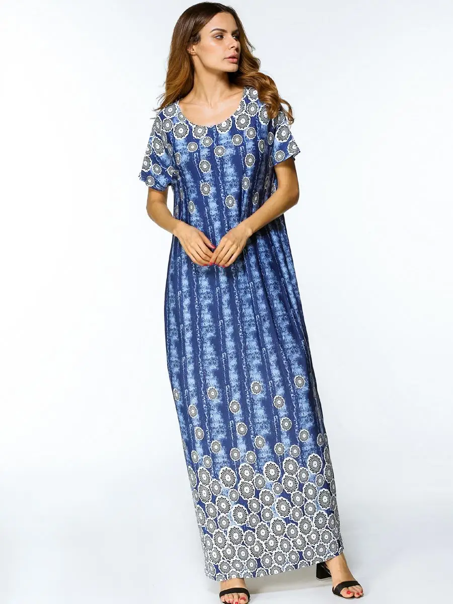 Дубайский мусульманский женский короткий рукав длинное платье макси Летний