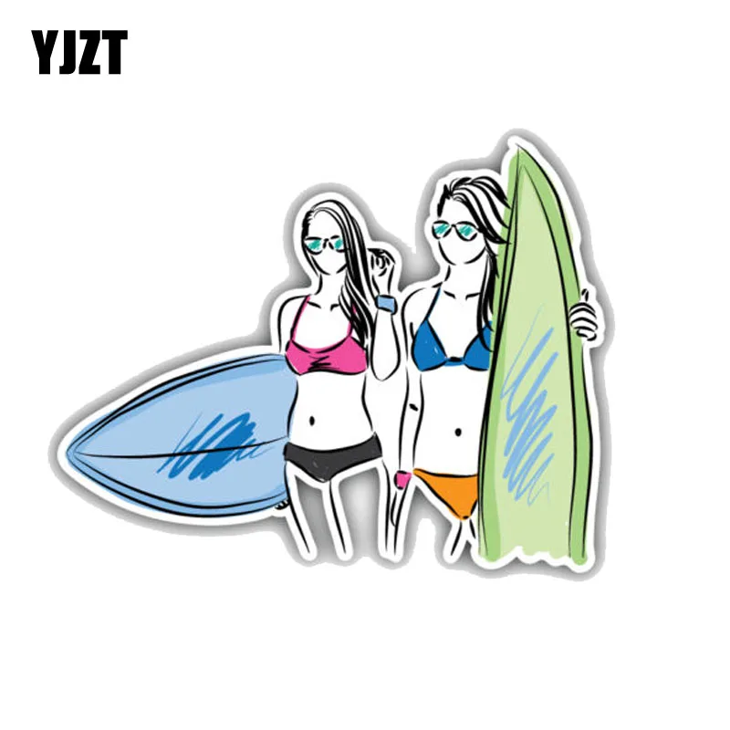 

YJZT 12.7CM*10CM Sexy Girl Surfing Skateboard PVC Car Sticker Decal 11-00051