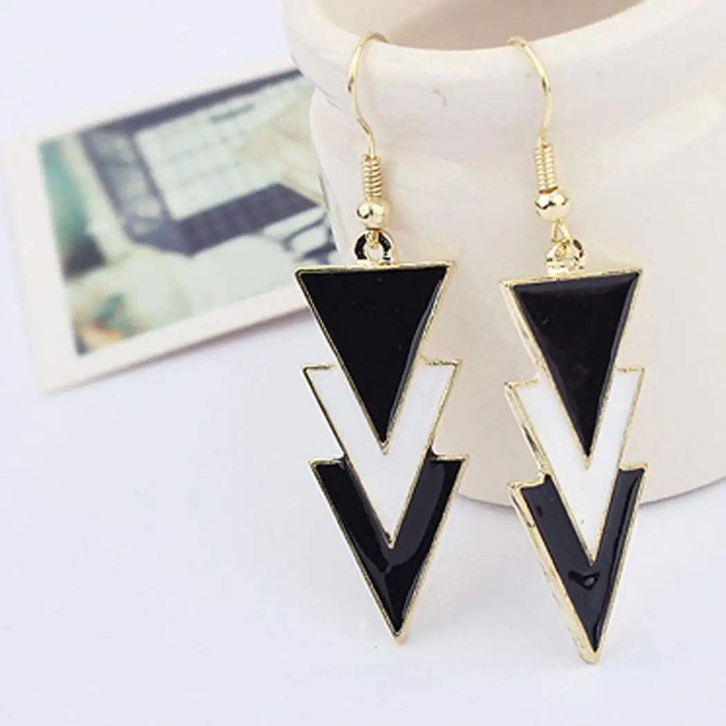 None Women Triangle Three Earrings Casual Black Charm Layers Hook Elegant White Of Pendant | Украшения и аксессуары