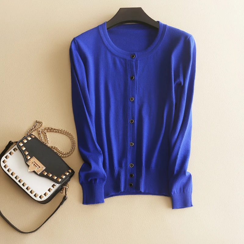 Летние шерстяные кардиганы с круглым вырезом и длинными рукавами пуговицы для