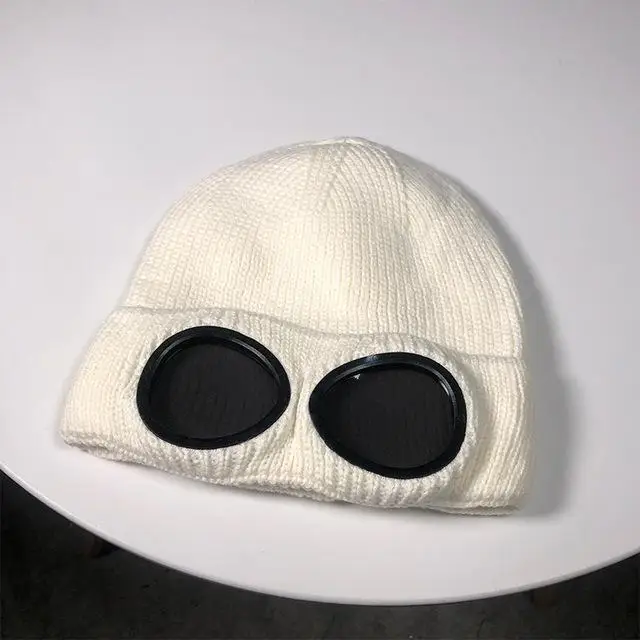 Women Men Double-use Thickened Hats Winter Warm Knitted Beanies Outdoor Ski Cap Sunglasses Accessories Adult Cap - Цвет: white
