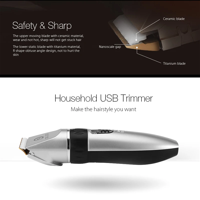 Digoo BB-T1 USB Professional Adjustable Ceramic Blade Electric Hair Trimmer Rechargeable Hair Clipper 4X Extra Limiting Comb Men