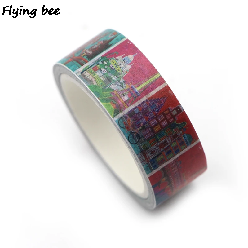Flyingbee 15 мм X 5 м Бумага васи лента путешествия Эйфелева башня клейкая лента DIY Скрапбукинг наклейка со зданием этикетка маскирующая лента X0327