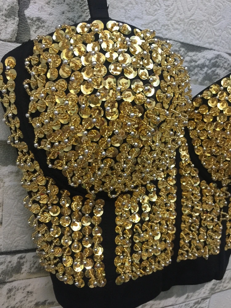 Женский топ с золотыми блестками и бисером танцевальный корсет короткий в