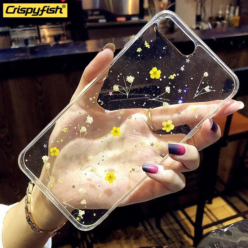 Прозрачный мягкий силиконовый чехол Crispyfish для iPhone 6 6s 7 8 Plus X Xs Max XR с цветочным