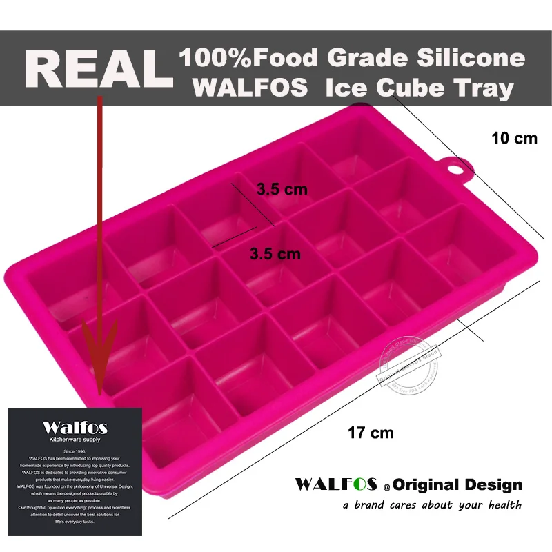WALFOS rose pink WALFOS пищевой силикон 1 шт. Новинка 15 квадратных мягких силиконовых лотков для льда Форма для желе, пудинга форма для льда - Цвет: WALFOS rose pink