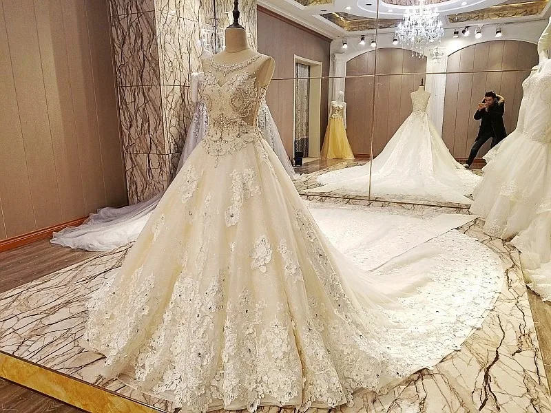 LS86984 свадебное платье с кружевомроскошные свадебные платья вышитые бисером