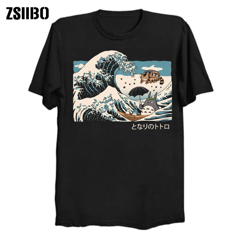 black 2 ZSIIBO/футболка в японском стиле Харадзюку для мужчин; коллекция года; летняя футболка в стиле хип-хоп; уличная футболка с изображением суши-лодки; Повседневный волнистый топ; HY1MC55 - Цвет: black 2