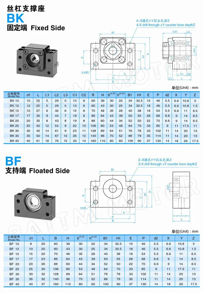 Шариковый винт SFU / RM 1204-L300/ 400/500/600 мм + 1204 шариковая гайка BK/BF10 концевая опора